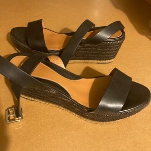 Fendi black Leather straw wedge espadrilles size 40